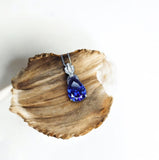 Large Teardrop Tanzanite Necklace - 18KGP Sterling Silver December Birthstone - Pear Cut 7 CT Blue Tanzanite Jewelry #780