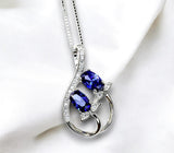 Tanzanite Necklace - Sterling Silver Leaf Double Stone December Birthstone Tiny Deliciated Lab Created Tanzanite Pendant #345