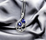 Tanzanite Necklace - Sterling Silver Leaf Double Stone December Birthstone Tiny Deliciated Lab Created Tanzanite Pendant #345