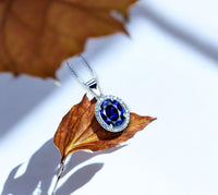 Oval Tanzanite Necklace - 2.5 CT 18k @ Sterling Silver - Halo Blue Gemstone Gemstone - December Birthstone - Lab Energic Tanzanite #325