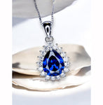 Teardrop Tanzanite Necklace - Halo Solitaire Tanzanite Pendant - 18KGP @ Sterling Silver - 2.5 CT Pear Cut #330