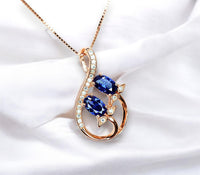 Rose Gold Leaf Tanzanite Necklace - Sterling Silver Leaf Double Stone December Birthstone Tiny Deliciated Tanzanite Pendant #393