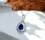 Large Tanzanite Necklace - Gemstone Leaf Lab Created Tanzanite Pendant - 18KGP - Sterling Silver - Teardrop Style Pear Cut 2.75CT #714