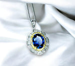 Large Tanzanite Necklace Gemstone Lotus Solitaire 3 CT Blue Gemstone Pendant December Birthstone White Gold plated #712