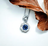 Blue Sapphire Necklace Gemstone Rose flower Pendant - 18KGP @ Sterling Silver - September Birthstone - Dainty Sapphire Pendant Jewelry #956