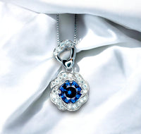 Blue Sapphire Necklace Gemstone Rose flower Pendant - 18KGP @ Sterling Silver - September Birthstone - Dainty Sapphire Pendant Jewelry #956