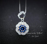 Blue Sapphire Necklace Gemstone Rose flower Pendant - 18KGP @ Sterling Silver - September Birthstone - Dainty Sapphire Pendant Jewelry #956