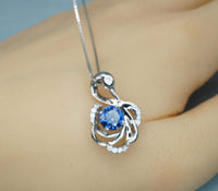 Blue sapphire Swan Necklace - 18kgp @ Sterling Silver Rainbow Gemstone Swan Pendant #999