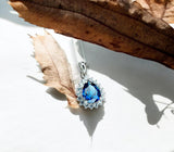 Teardrop Blue Sapphire Necklace Gemstone Halo 2.1 CT Sapphire Pendant Sterling Silver Pear Blue Gemstone Jewelry #394