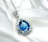 Teardrop Blue Sapphire Necklace Gemstone Halo 2.1 CT Sapphire Pendant Sterling Silver Pear Blue Gemstone Jewelry #394