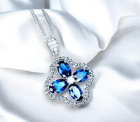 Blue sapphire Necklace - Sterling Silver Four-leaf Clover Necklace - September Birthstone - Blue Sapphire Jewelry #993