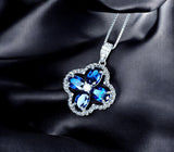 Blue sapphire Necklace - Sterling Silver Four-leaf Clover Necklace - September Birthstone - Blue Sapphire Jewelry #993