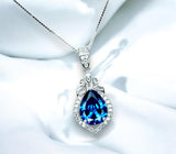 Blue sapphire necklace - 18kgp @ sterling silver - September Birthstone - Pear Cut Teardrop Blue Sapphire Pendant Adjustable Chain #315