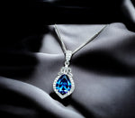 blue sapphire, white gold, sterling silver, teardrop, pear cut, September birthstone