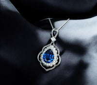 Teardrop Blue Sapphire Necklace 2.75 CT Royal Blue Sapphire Gemstone Pendant Sterling Silver Pear White Gold Petal Jewelry #773