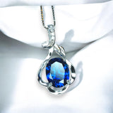 Tiny Blue Sapphire Necklace Sterling Silver Flower White Gold Plated Petal 1.5 CT Blue Gemstone Pendant September Birthstone #161