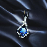 Tiny Blue Sapphire Necklace Sterling Silver Flower White Gold Plated Petal 1.5 CT Blue Gemstone Pendant September Birthstone #161