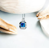 Square Blue Sapphire Necklace - Blue Sapphire Pendant - 18KGP @ Sterling Silver - September Birthstone #929