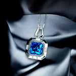 Square Blue Sapphire Necklace - Blue Sapphire Pendant - 18KGP @ Sterling Silver - September Birthstone #929