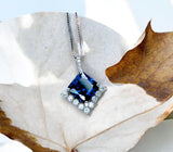 Large Blue Sapphire Necklace - 6.5 CT Square Princess Cut Blue Sapphire Pendant - September Birthstone #770