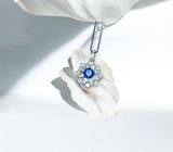 Blue Sapphire Necklace Gemstone Eight Petal Flower Necklace - Blue Sapphire Pendant 18KGP @ Sterling Silver September Birthstone #944