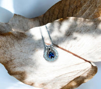 Tiny Blue Sapphire Necklace Horseshoe Pendant - 18KGP @ Sterling Silver - September Birthstone - One necklace two wearing Minimalist #190