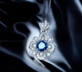 Blue Sapphire Necklace Gemstone Flower Style - 6mm Round Blue Sapphire Pendant - 18KGP @ Sterling Silver - September Birthstone #600