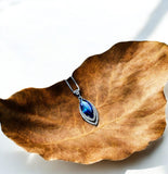 Blue Sapphire Necklace Marquise Cut White Gold Coated Full Sterling Silver Large 3 CT Blue Sapphire Pendant Gemstone Leaf Navette Style #676