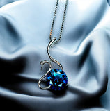 Sapphire Necklace - 18KGP Sterling Silver - Swan Pendant - 1.8 ct Round Blue Pendant - Solitaire Simple September Birthstone Bird Lover #157