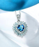 Blue Sapphire Necklace Gemstone Double Halo Heart Style 18kgp @ Sterling Silver Dainty Blue Sapphire Heart Pendant September Birthstone #296