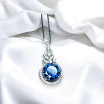 blue sapphire, september birthstone, round cut, white gold with sterling silver