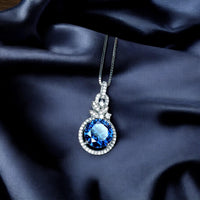 3.8 CT Blue Sapphire Necklace - 18KGP Sterling Silver Flower Petal - September Birthstone - Unique Design Sapphire Pendant #580