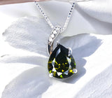 Peridot Necklace - Simple Classic Teardrop Green Peridot Pendant - 18kGP & 925Sterling Silver - Large 3.5 CT Green Peridot - Pear Cut #579