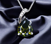 Peridot Necklace - Simple Classic Teardrop Green Peridot Pendant - 18kGP & 925Sterling Silver - Large 3.5 CT Green Peridot - Pear Cut #579