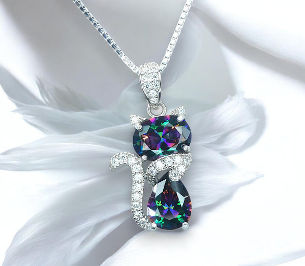 mystic topaz necklace, cat necklace