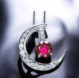 ruby necklace, crescent necklace, moon necklace