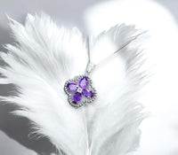 Natural Amethyst Necklace - Four Leaf Clover Pendant - 18KGP @ Sterling Silver Genuine Amethyst Jewelry #200