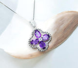 Natural Amethyst Necklace - Four Leaf Clover Pendant - 18KGP @ Sterling Silver Genuine Amethyst Jewelry #200