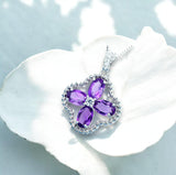 Natural Amethyst Necklace - Four Leaf Clover Pendant - 18KGP @ Sterling Silver Genuine Amethyst Jewelry #200