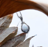 Tiny Opal Necklace - Teardrop Opal Pendant - 18kgp @ Sterling Silver - White Opal Pendant #119