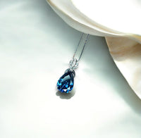 Large Teardrop Blue Sapphire Necklace - 18KGP Sterling Silver September Birthstone - Pear 7 CT Blue Sapphire Jewelry #794