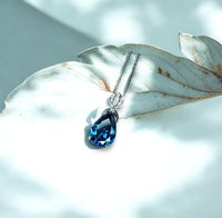 Large Teardrop Blue Sapphire Necklace - 18KGP Sterling Silver September Birthstone - Pear 7 CT Blue Sapphire Jewelry #794