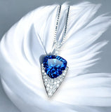 Large Trillion Cut Blue Sapphire Necklace - 18KGP Sterling Silver - Protective Queen's Guard Sword - Sapphire Pendant #768