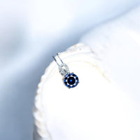 1.8 Ct Blue Sapphire Necklace, White Gold plated Sterling Silver Sim Gemstone September Birthstone Dainty Round ,Blue Sapphire Pendant #158