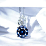 1.8 Ct Blue Sapphire Necklace, White Gold plated Sterling Silver Sim Gemstone September Birthstone Dainty Round ,Blue Sapphire Pendant #158