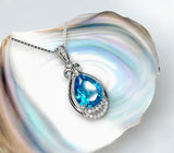 Sterling Silver Teardrop Swiss Blue Topaz Necklace 2.75 ct Teardrop Sim Gemstone 14k White Gold Plated Birthstone #933