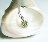 Super Tiny Green Peridot Necklace - Sterling Silver August Birthstone Halo Heart Peridot Jewelry #008