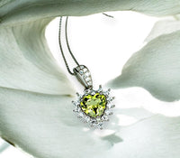 Super Tiny Green Peridot Necklace - Sterling Silver August Birthstone Halo Heart Peridot Jewelry #008