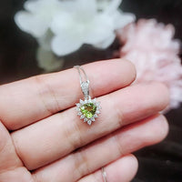 Super Tiny Green Peridot Necklace - Sterling Silver August Birthstone Halo Heart Peridot Jewelry #008