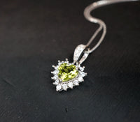 Super Tiny Green Peridot Necklace - Sterling Silver August Birthstone Halo Heart Peridot Jewelry #008